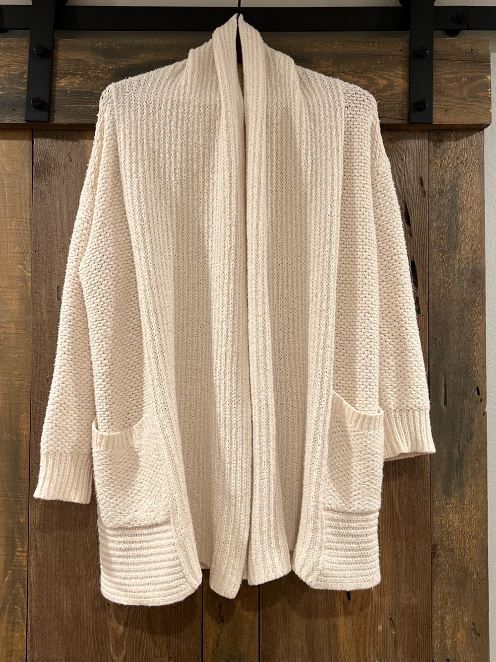 PILCRO Anthropologie Cream Open Front Chunky Knit Cardigan Sweater Size S